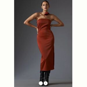 By Anthropologie Strapless Cowl-Back Midi Dress